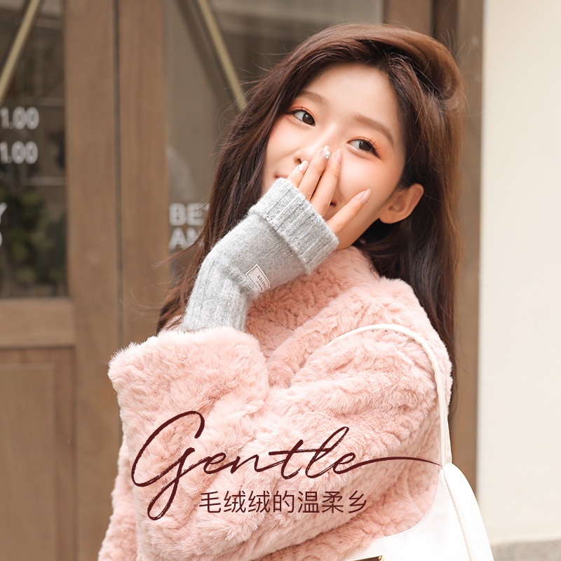 Găng Tay Len Hở Ngón Giữ Ấm Mùa Đông Có Thể Chạm Màn Hình Cảm Ứng