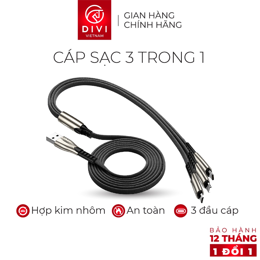 Dây cáp sạc 3 trong 1 P442 - Vỏ bện nylon - Hàng phân phối chính hãng - Bảo hành 12 tháng