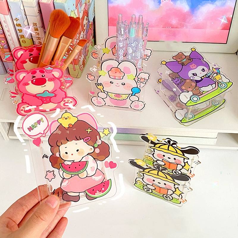 SANRIO Squar1 Hộp Đựng Bút Bằng acrylic Hình Gấu / Dâu Tây diy Đáng Yêu