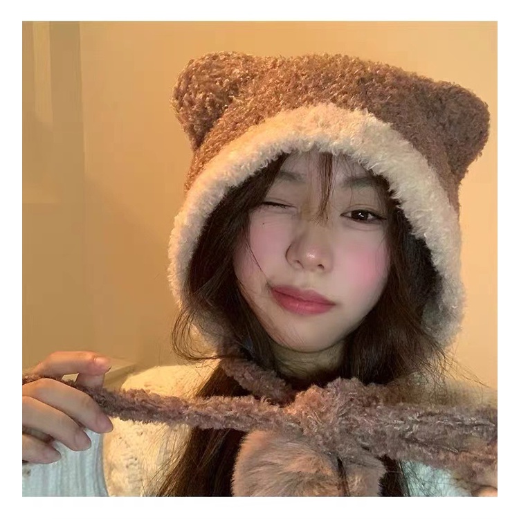 Mũ Len Dệt Kim Đính Tai Gấu Nhỏ Dễ Thương Thời Trang Mùa Đông Cho Nữ