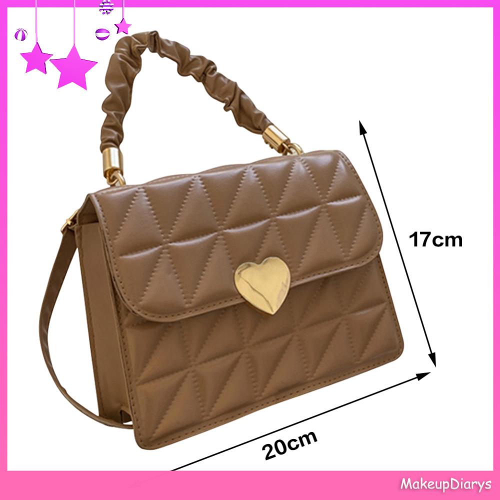 ★ Đồ Trang Điểm Trang Điểm ★ Túi Đeo Chéo Da pu Hình Vuông Nhỏ Màu Trơn Có Tay Cầm Hình Trái Tim Thời Trang Cho Nữ