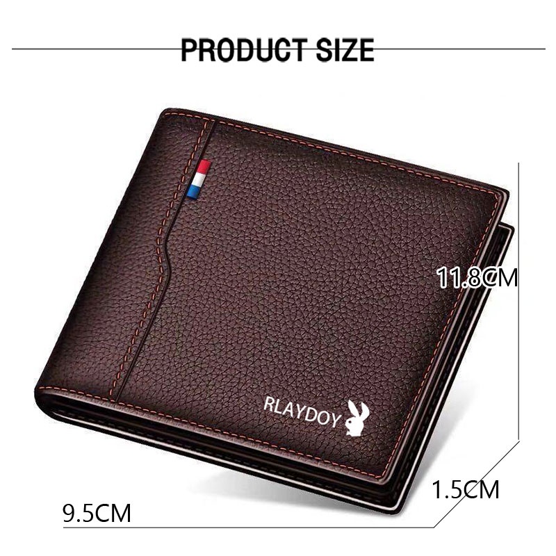 Imelon Ví Da pu Ngắn Siêu Mỏng Đa Chức Năng Có Khóa Kéo Màu Tối Cho Nam