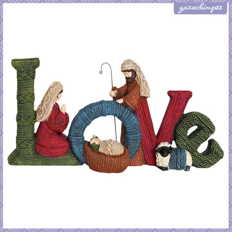 Nativity set Mô Hình Gia Đình Cừu / Chữ Tiếng Anh Bằng Nhựa resin Thanh Lịch Để Bàn Trang Trí