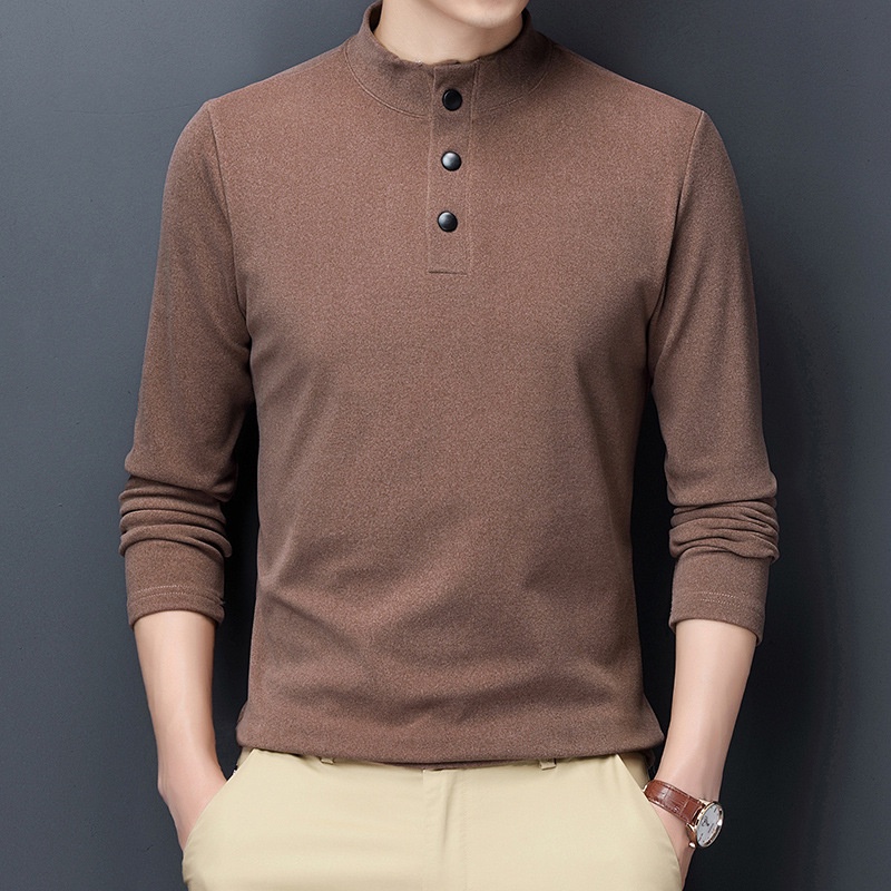 Áo Thun polo Hai Lớp Tay Dài Bằng Vải Nhung 4 Màu Trơn Giữ Ấm Kiểu Cổ Điển Thời Trang Công Sở Cho Nam