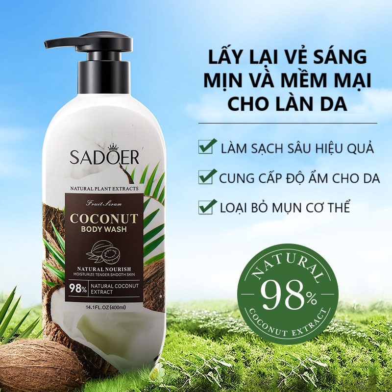 Sữa Tắm Trắng Da Làm Sạch Sâu Sữa Tắm Tẩy Da Chết  Body Wash SADOER, Giúp Làm Chậm Lão Hóa, Tái Tạo Tế Bào Da Giữ Ẩm S15