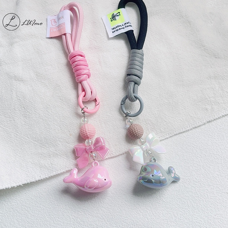 Luimo Móc Chìa Khóa Xe Hơi Hình Cá Heo Bằng acrylic Dệt Tay Có Dây Buộc Sáng Bóng Dễ Thương