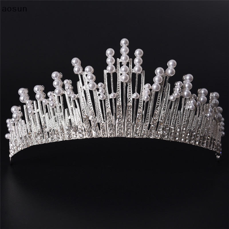 Aosun Vương Miện Đính Ngọc Trai Và Kim Cương Giả Cho Cô Dâu