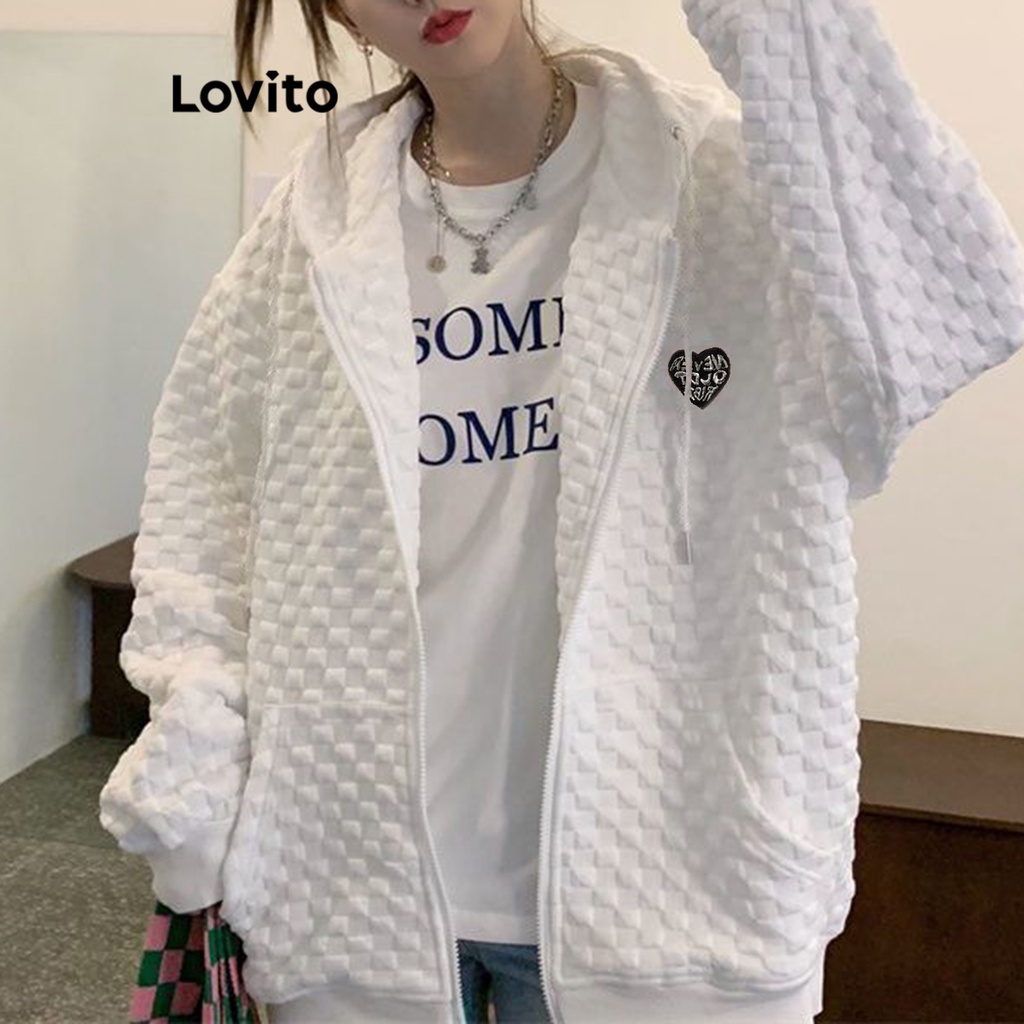 Áo khoác Lovito cơ bản trang trí màu trơn thường ngày cho nữ LNE21207