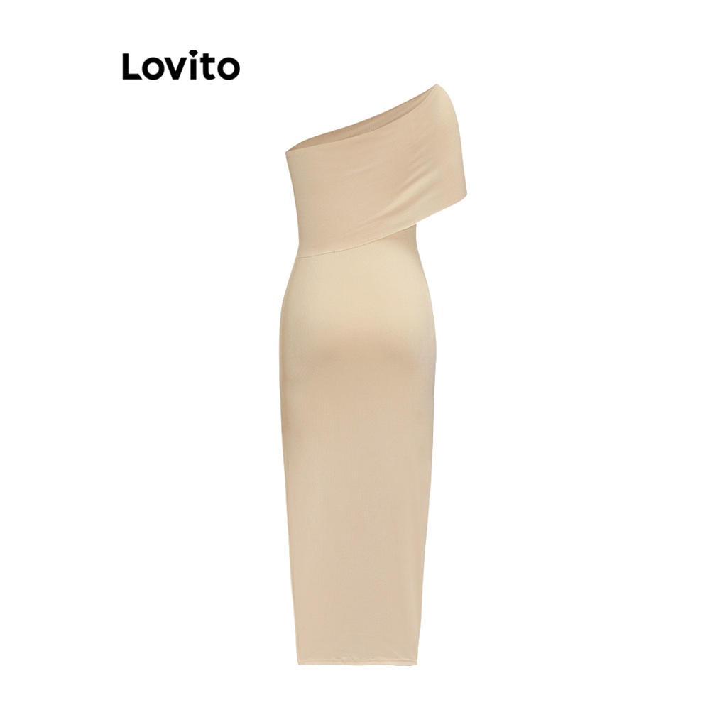 Lovito Đầm xẻ tà bất đối xứng trơn đơn giản cho nữ L71ED262