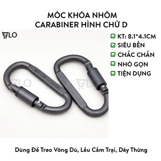 Móc khóa nhôm carabiner hình chữ d, có ren vặn chốt khóa | mimi house