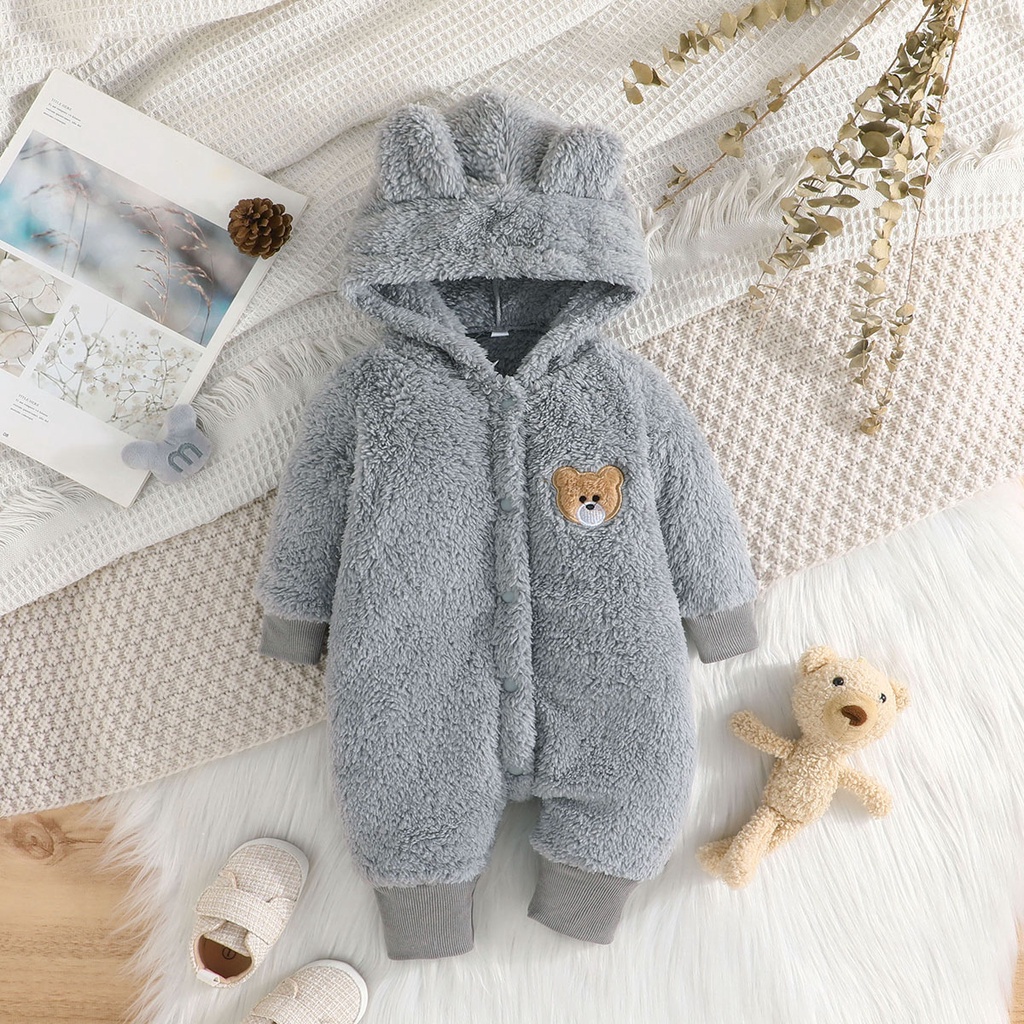 Body bé gái bé trai đồ sơ sinh từ 1 đến 18 tháng Áo Hoodie bodysuit liền thân In Họa Tiết đôi tai Gấu Hoạt Hình Giữ Ấm Mùa Đông Dễ Thương Dành dài tay quần áo cho bé trẻ em