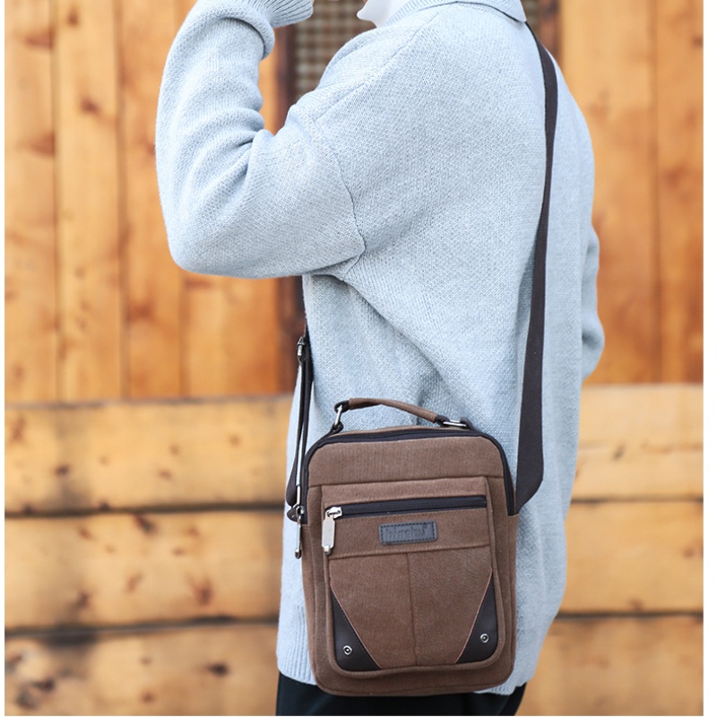 Elacent Túi canvas Đeo Chéo Đa Năng Chống Mòn Thiết Kế Đơn Giản Thời Trang Cho Nam