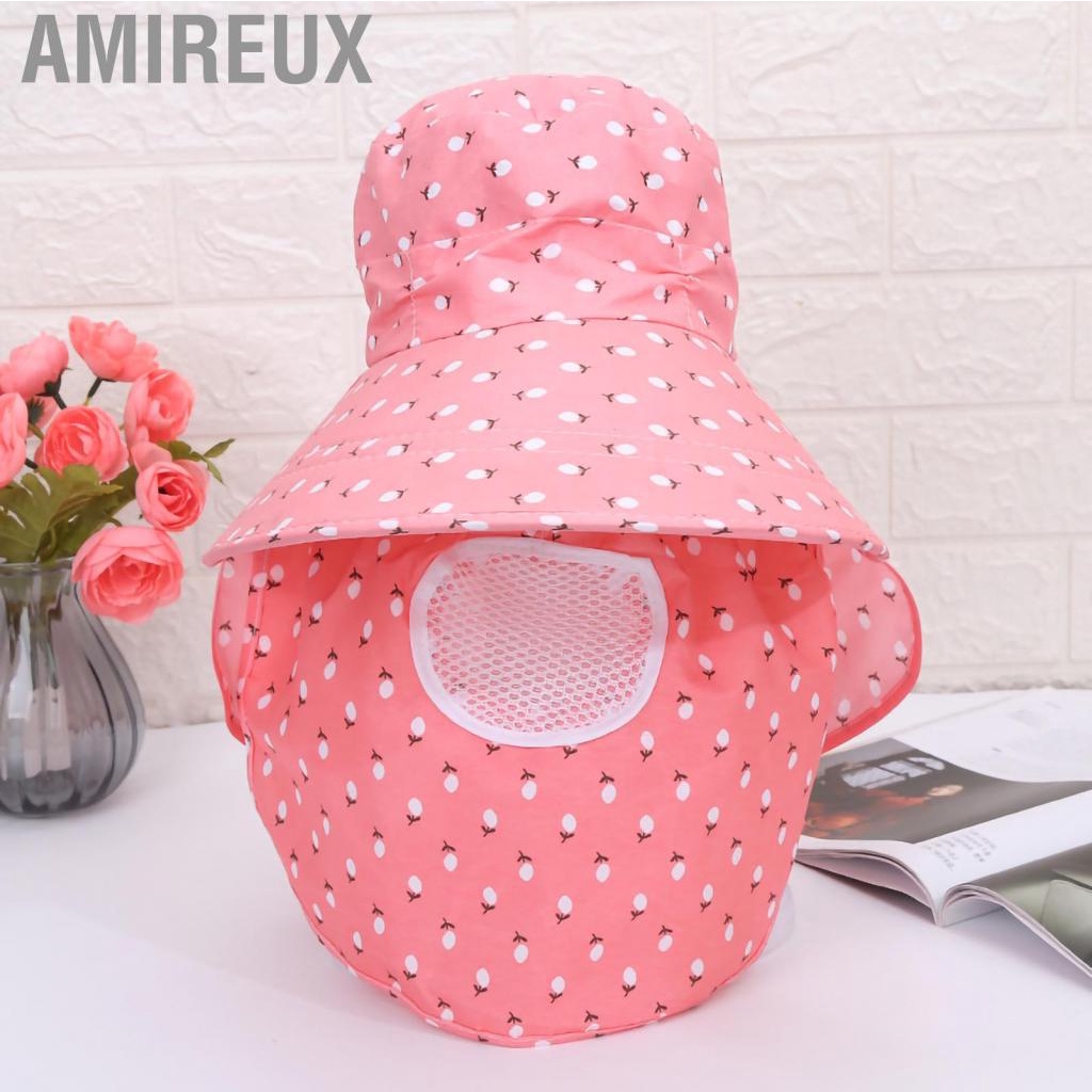 Amireux Sun Hat Wide Brim with Neck Flap Face Cover UV Protection Polyester Summer Cap for Fishing Camping Boating Hiking