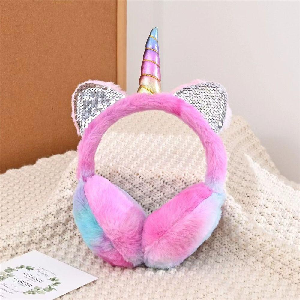 Topbeauty 1 Nút Bịt Tai Phủ Lông Mềm Mại Hình Kỳ Lân Giữ Ấm Mùa Đông Cho Bé Gái