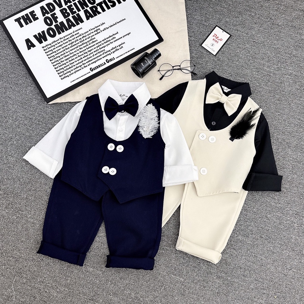 Sét công tử cho bé trai 10-30kg, bộ vest công tử cho bé trai mẫu hàn quốc