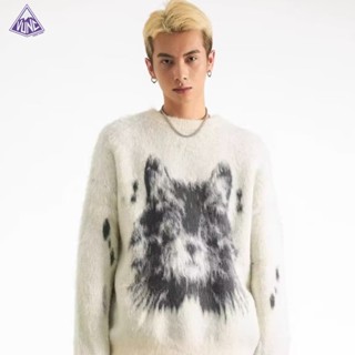 Vunc Áo sweater Tay Dài Dáng Rộng Cổ Tròn In Họa Tiết Phong Cách Đường Phố Mỹ Cho Nam