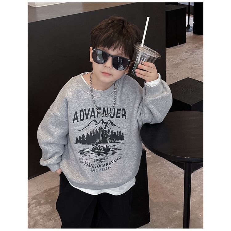 Áo Thun Sweater Chui Đầu Dáng Rộng Cỡ Lớn 120-170cm In Chữ Thời Trang Xuân Thu Cho Bé Trai