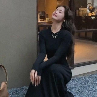 COZOK Đầm Tay Dài Cổ Tròn Màu Trơn Thời Trang Dành Cho Nữ
