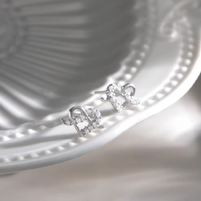 Khuyên Tai Bạc Đính Đá zircon Trái Tim Lấp Lánh Thời Trang Hàn Quốc Cho Nữ