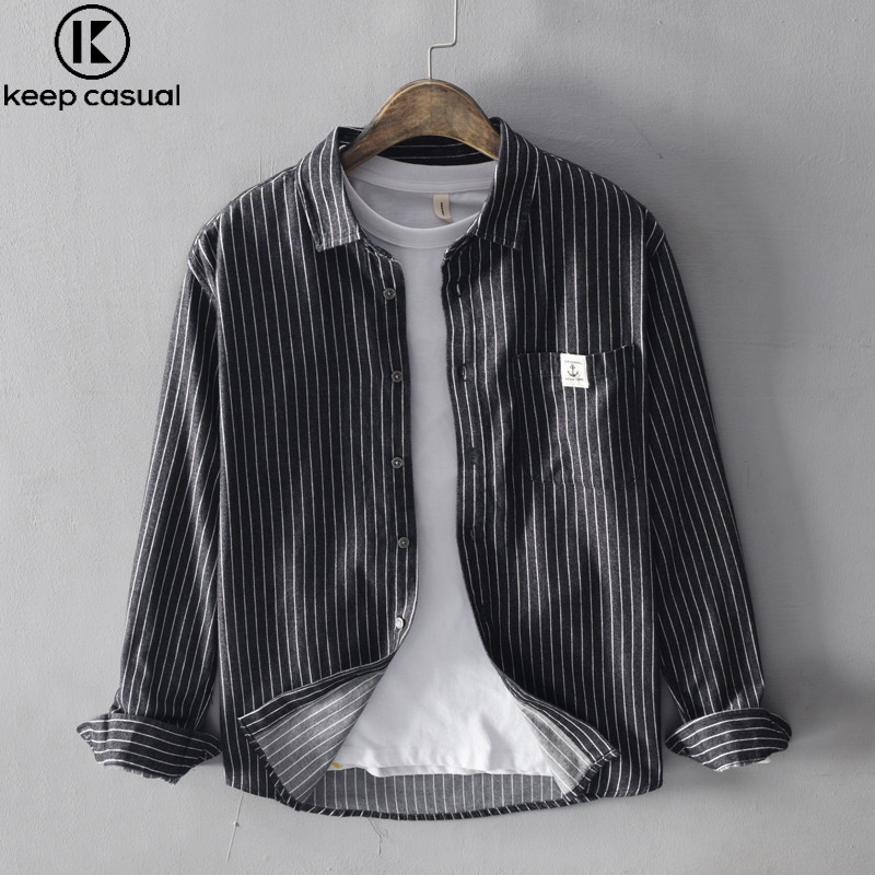 Áo Khoác Sơ Mi cotton Kẻ Sọc Thời Trang Thường Ngày Cho Nam