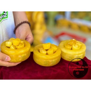 Bát tụ bảo, bát vàng thần tài đá ngọc hoàng long & đá lam ngọc serpentine - đường kính 10cm & 13cm & 16cm