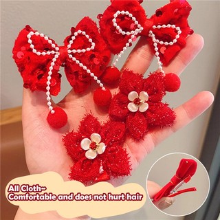 Set Kẹp Tóc Nơ Đỏ Thời Trang Cho Bé Gái