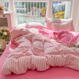 Bộ chăn ga gối REE Bedding hoạ tiết sọc nhúm nhiều màu đủ size giường nệm CTD250