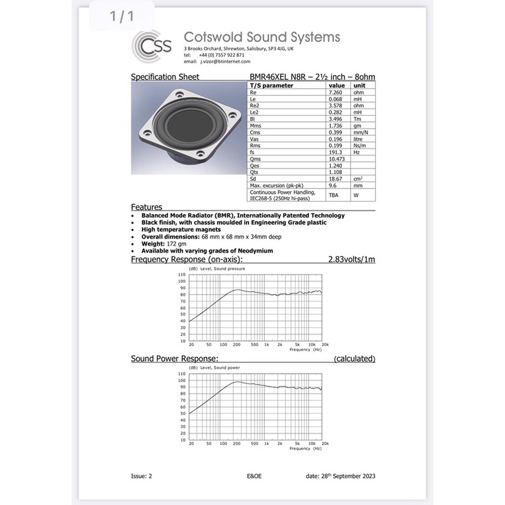 Củ loa toàn giải BMR46XEL 8ohm