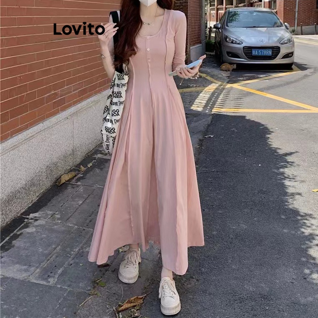 Lovito Váy có cấu trúc nút trơn thông thường dành cho nữ LNE35136 (Hồng)