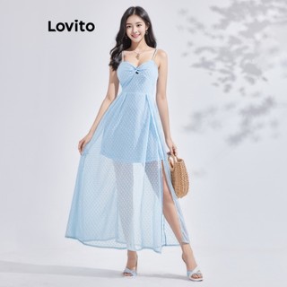 Đầm Lovito thiết kế xoắn buộc sau lưng xẻ tà boho cho nữ LBE03155 (Màu xanh dương)