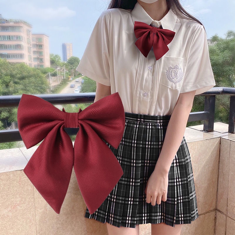 Cà Vạt Nơ Đồng Phục Màu Rượu Vang Đỏ Phong Cách Nhật Bản Cho Nữ