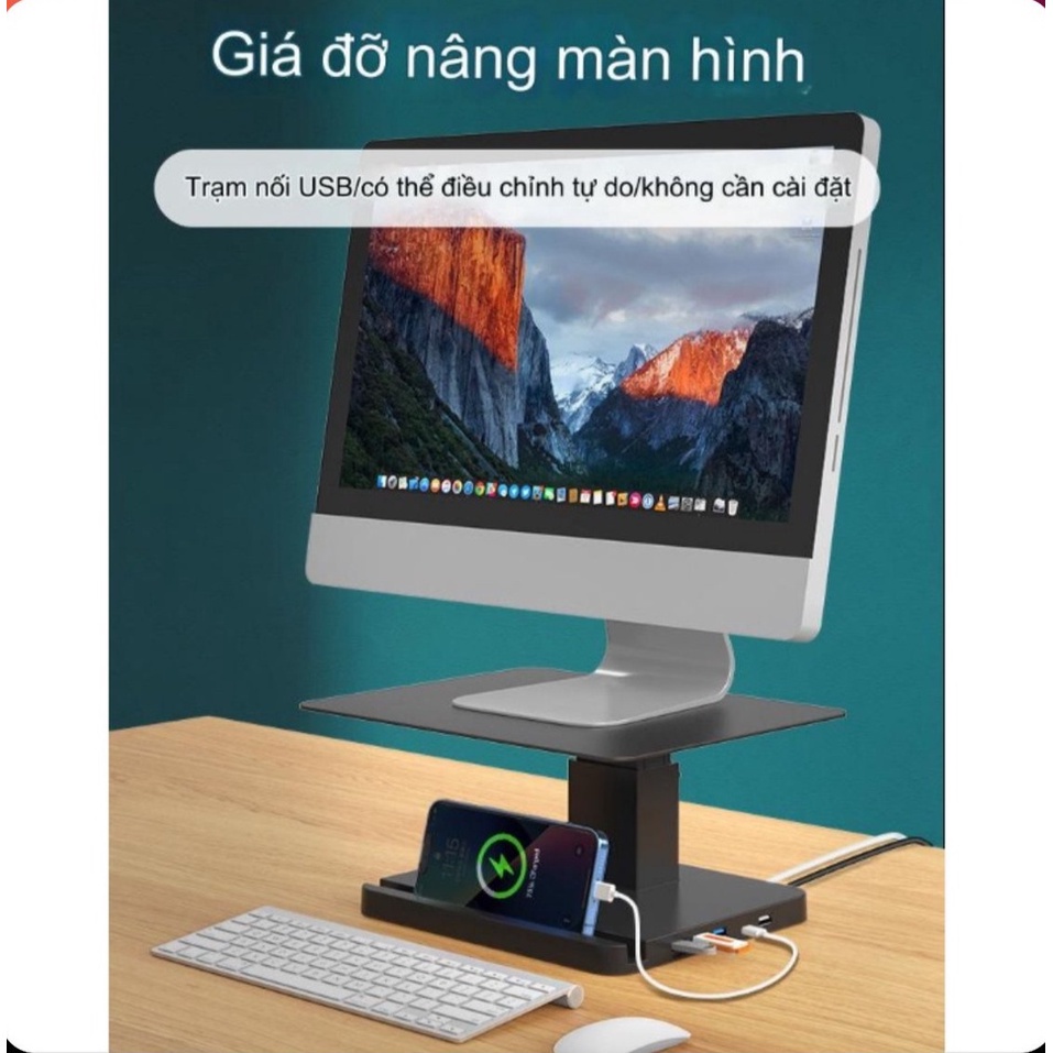 Bàn Kê Màn Hình Điều Chỉnh Nâng Hạ Steel Carbon USB Bus