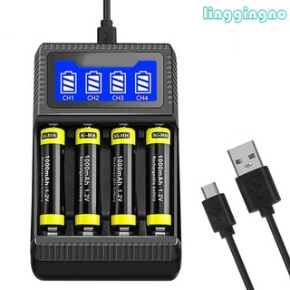 Rr bộ sạc pin aa aaa nimh 4 ngăn có màn hình lcd hiển thị tiện dụng