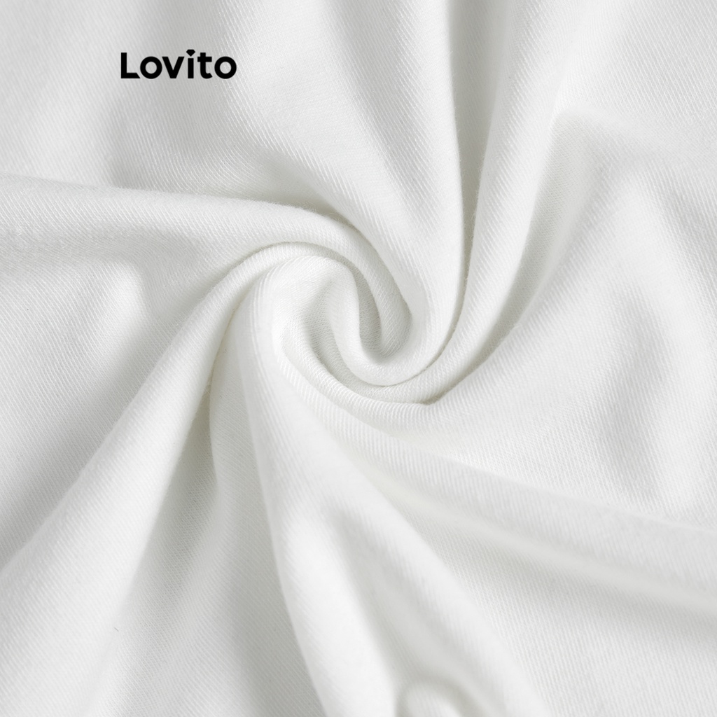 Áo thun Lovito cơ bản màu trơn thường ngày cho nữ L61AD038 (Màu trắng nhạt)