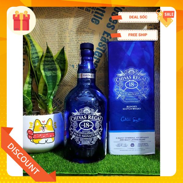 VỎ CHAI rượu ngoại CHIVAS 18 BLUE FULL HỘP [RỖNG][THỦY TINH MÀU]