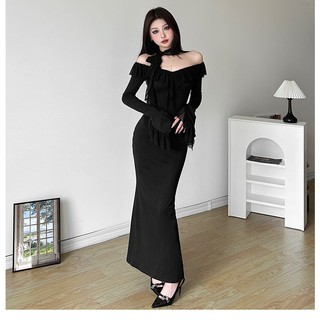 Weird Puss Đầm Maxi Ôm Dáng Màu Đen Trơn Thanh Lịch Cổ Điển Hợp Thời Trang Cho Nữ