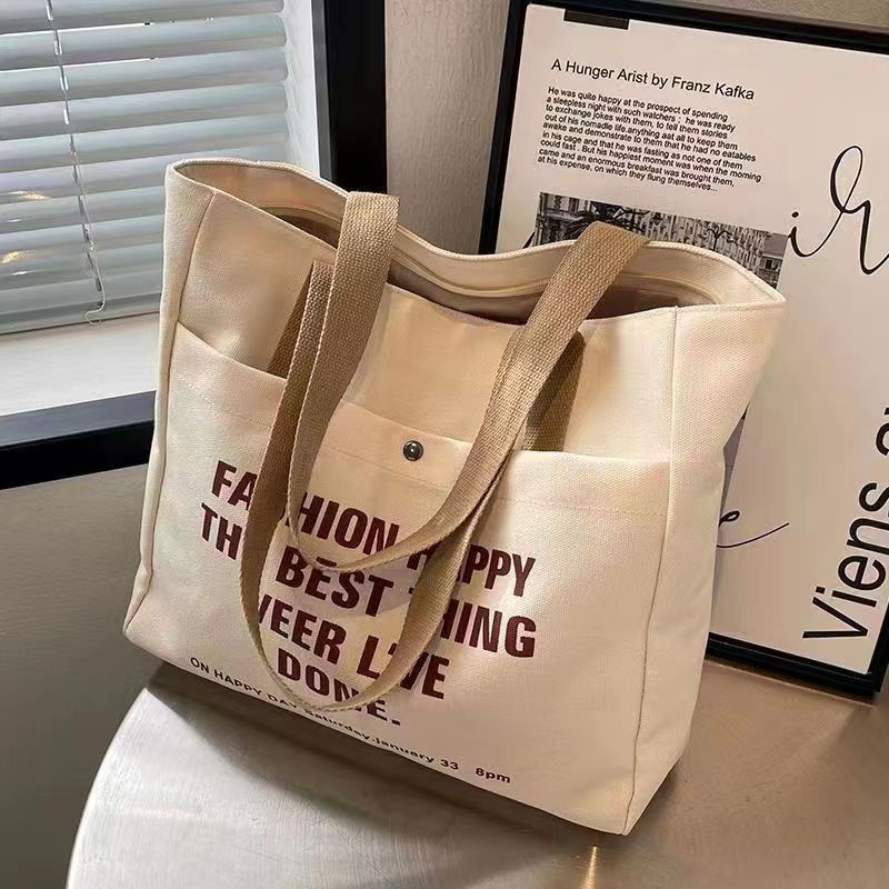 túi đi làm túi tote canvas Túi tote nữ vải canvas đi học có khóa miệng vừa khổ a4, túi xách vải đi làm đi chơi đựng laptop sách vở cúc bấm