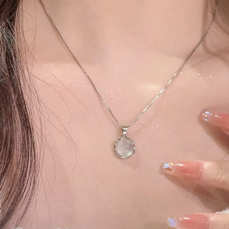 We flower Vòng cổ Bạc 925 Mặt Đá Mặt Trăng Thời Trang Cho Nữ