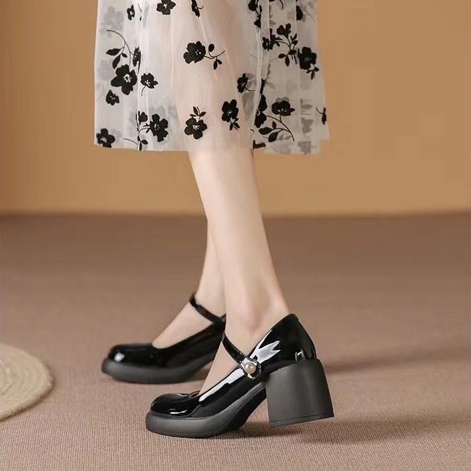 Mới Giày Lười Da pu Mũi Tròn Màu Trơn Phối Khóa Cài Đơn Giản Hợp Thời Trang Cho Bạn Gái