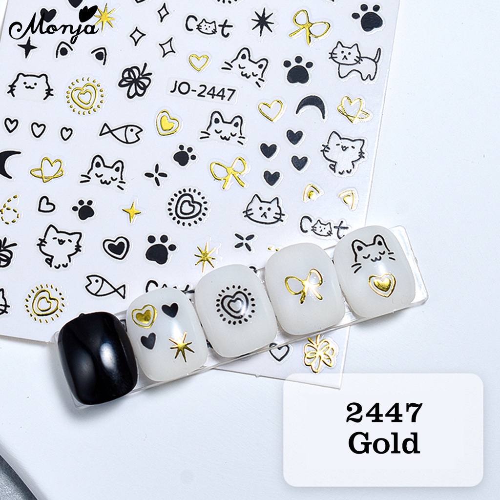 Monja Nhãn Dán Móng Tay Tự Dính Tự Dính Họa Tiết Chó Mèo Dễ Thương Phong Cách Ngọt Ngào