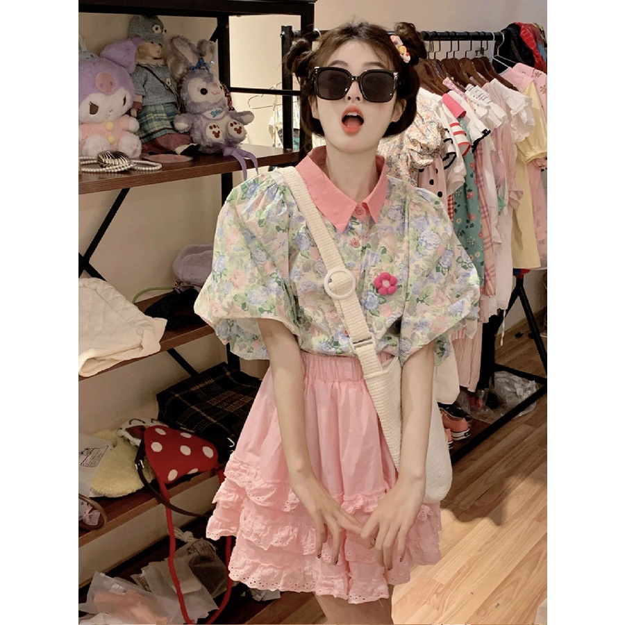Set Áo Sơ Mi Dáng Rộng + Chân Váy Lưng Cao In Họa Tiết Thời Trang Mùa Hè 2023 Cho Nữ