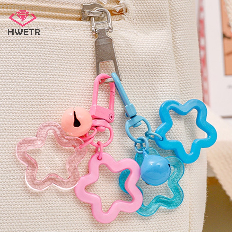 Hwetr Móc Khóa acrylic Hình Ngôi Sao Rỗng Nhiều Màu Có Chuông Dễ Thương Treo Trang Trí Ba Lô Tai Nghe ch Mới