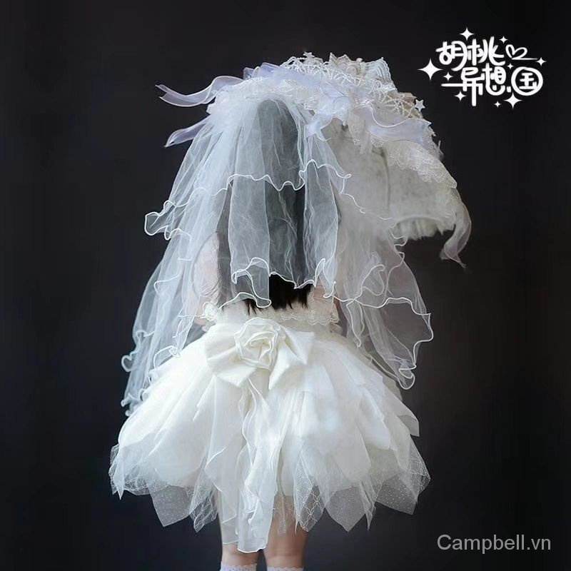 Váy Cưới Ren Hoa Màu Trắng Xinh Xắn Phong Cách lolita Cho Bé Gái