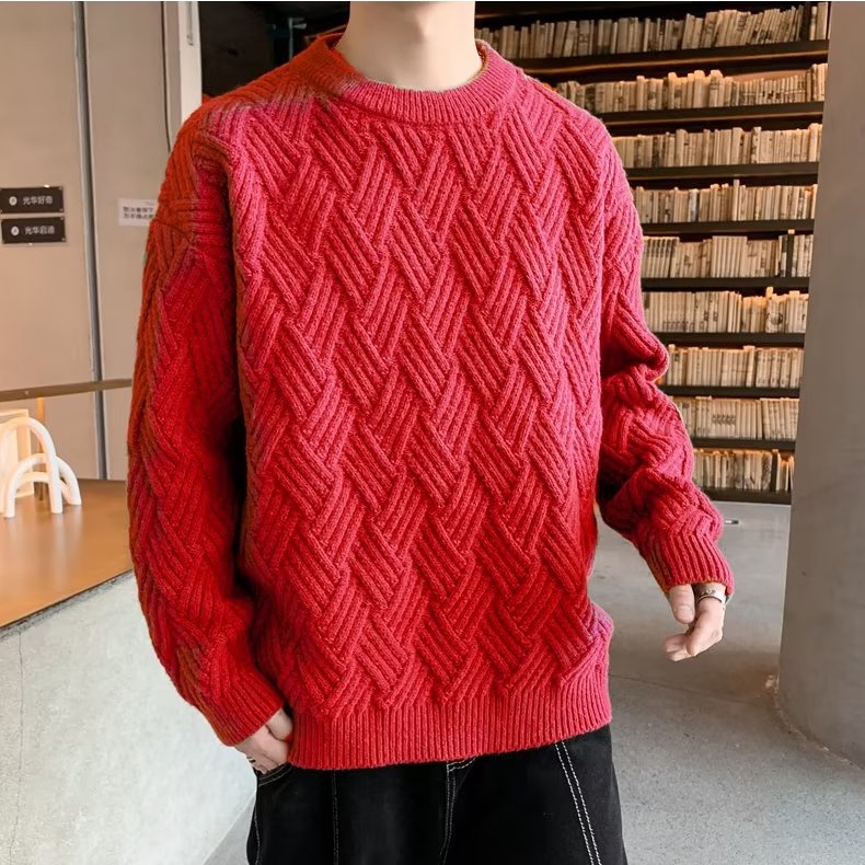 Fashion Áo Sweater Nam Sọc Cổ Tròn Nam Dáng Rộng Phối Rách Phong Cách Hàn Quốc Thời Trang Thu Đông Cho Cặp Đôi Áo Len Nam
