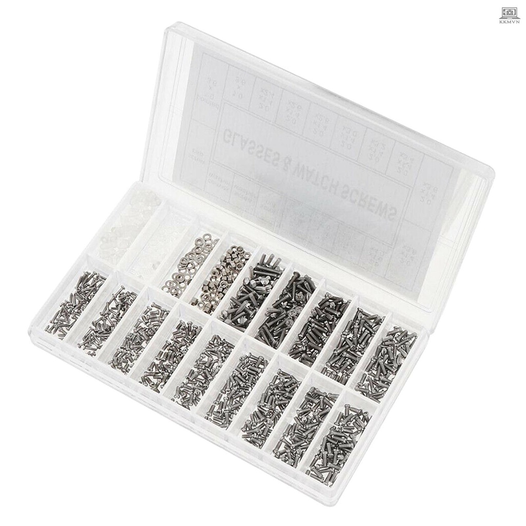 Eyeglasses Repairing Kit Set Assorted Storage Box Design 1000PCS Screws and Pads with Micro Screwdriver for Watch Clock Spectacle Eyewear Repairing Portable