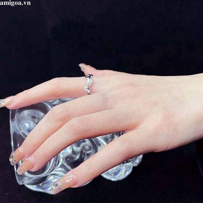 ✨✨Nhẫn Hở Đính Đá Mặt Trăng Màu Bạc Lấp Lánh Thời Trang Cho Nam Và Nữ