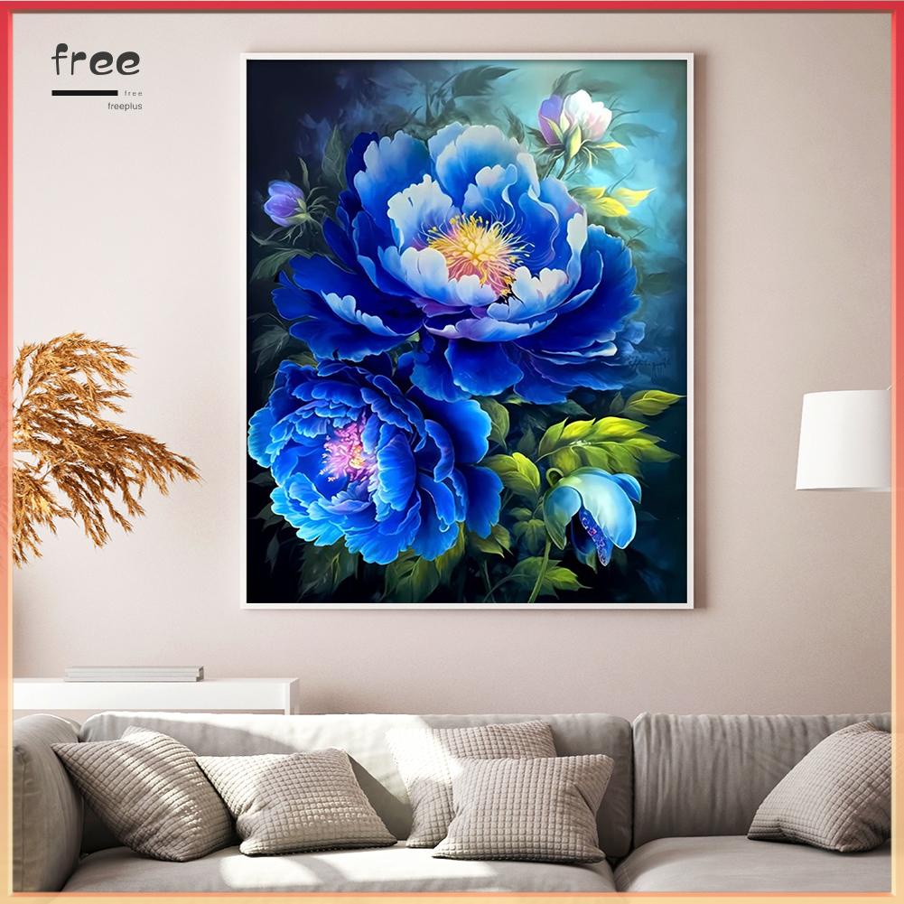 Bộ Tranh Thêu Chữ Thập 11ct Hình Hoa Mẫu Đơn Màu Xanh Dương Bằng cotton