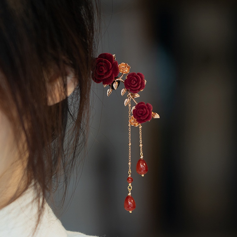 Kẹp Tóc Tua Rua Hình Hoa Hồng Phong Cách Cổ Điển