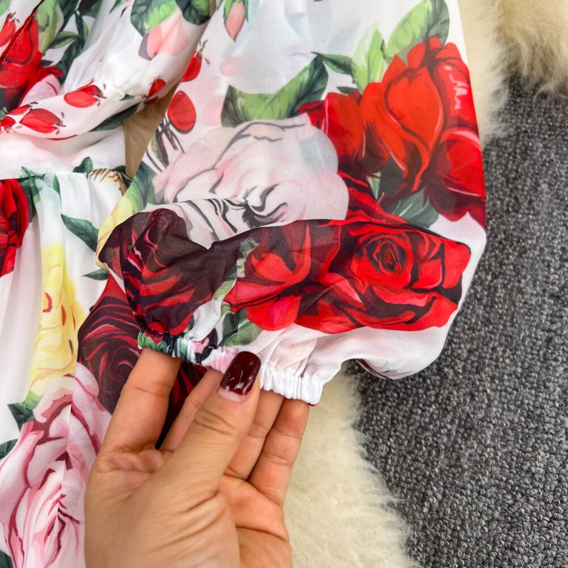 Đầm chiffon Chữ a Tay Dài Cổ Thắt Nơ Eo Cao In Họa Tiết vintage Thanh Lịch Thời Trang Xuân Hè Dành Cho Bạn Nữ