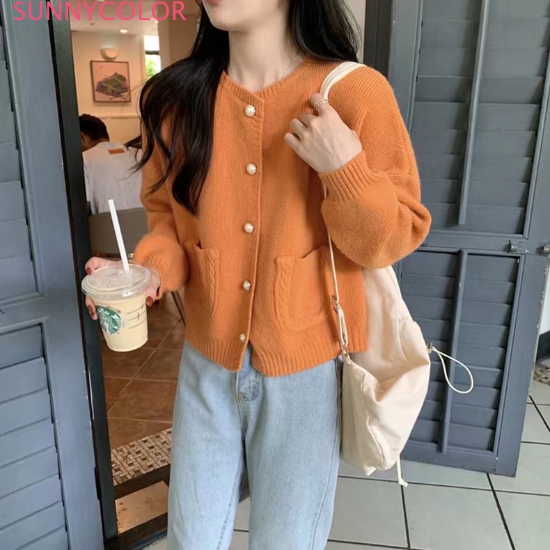 SUNNYCOLOR Áo Len áo khoác cardigan áo cardigan Thời trang hàn quốc A91K6N4 37Z230911